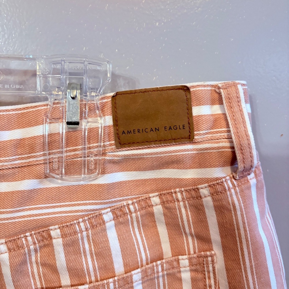 American Eagle Pink and White Striped Cuffed Shorts (Women's 12) - Picture 5 of 6